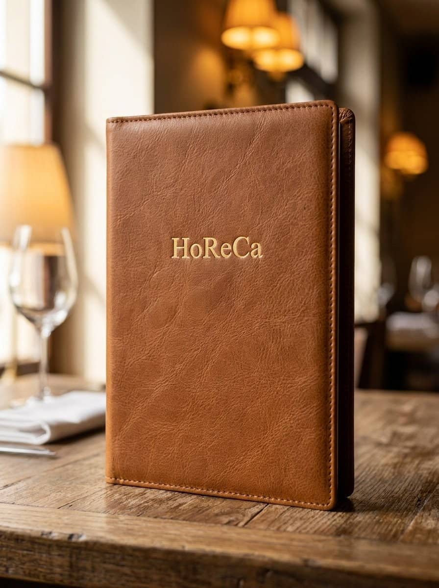 Tan brown leather menu cover