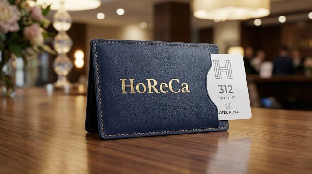 Navy leather hotel key card holder